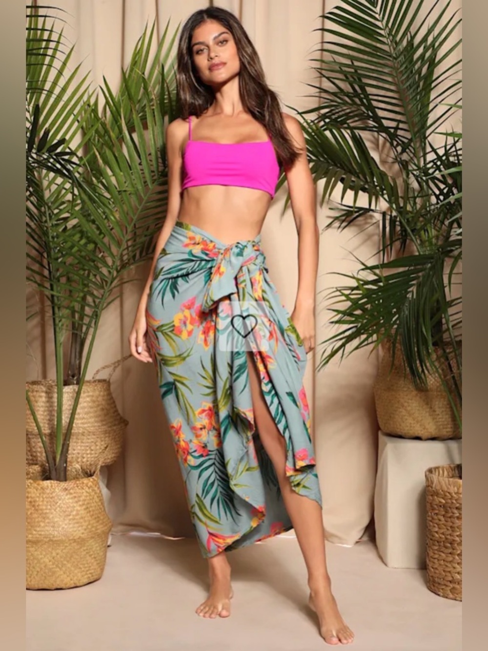 Billabong So Right Sarong Teal Green Tropical Print Swim Cover-Up